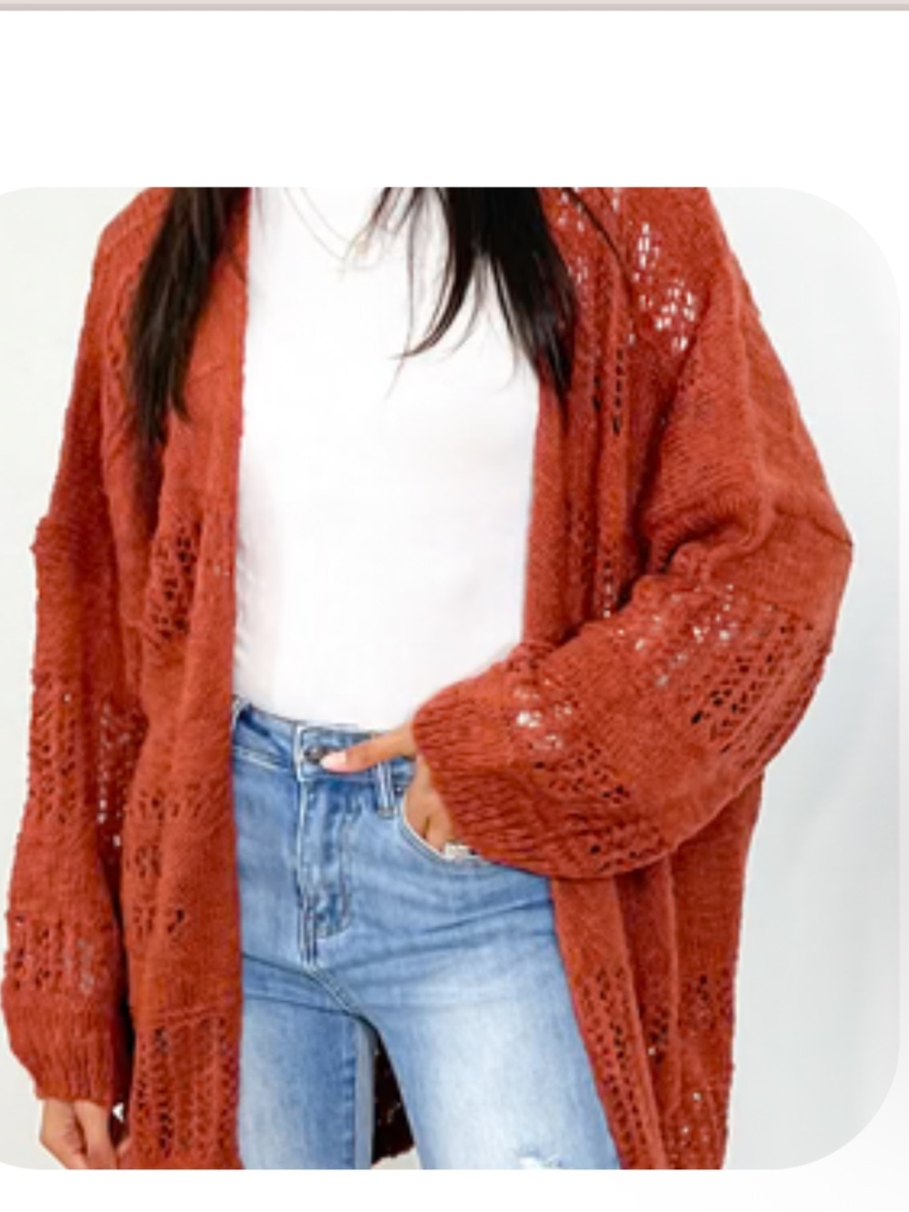 TALULAH Open-Front Knit Cardigan - Rust Brown